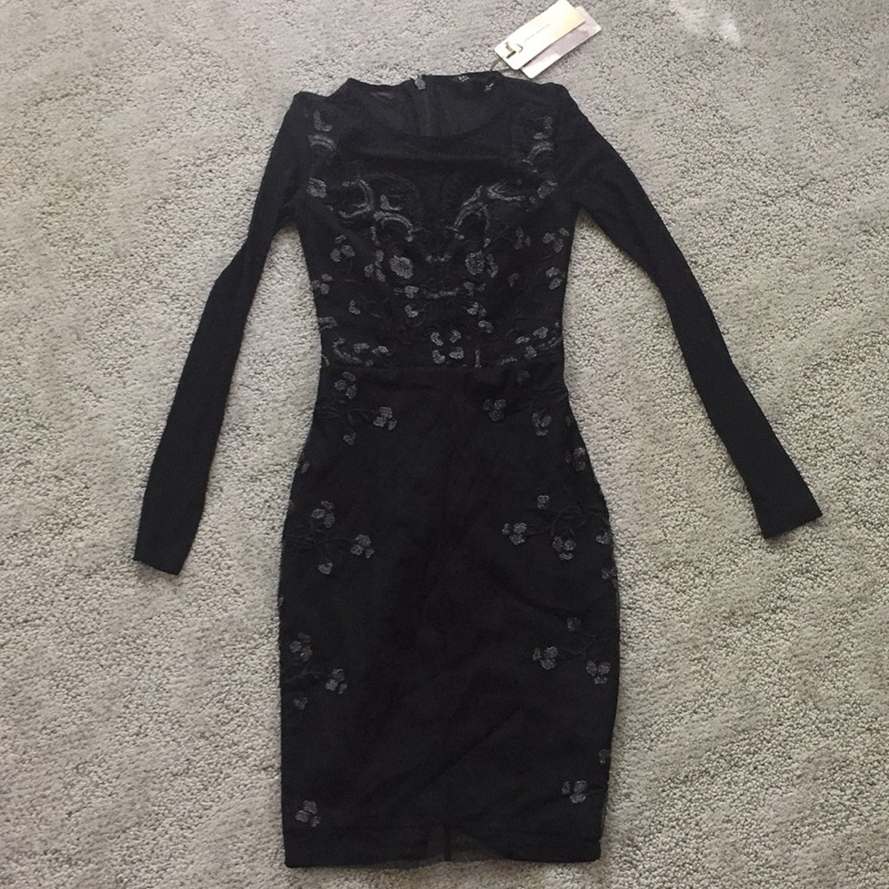 NEW Lipsy London black dress lbd sheer sleeves